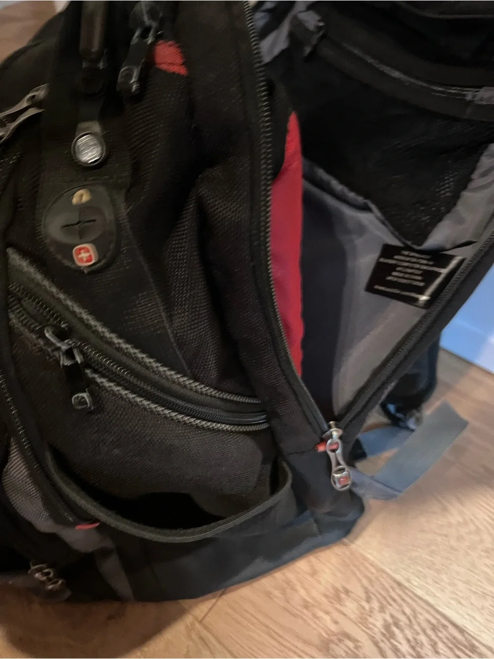 K-Swiss Black Gray Backpack with Red Accent